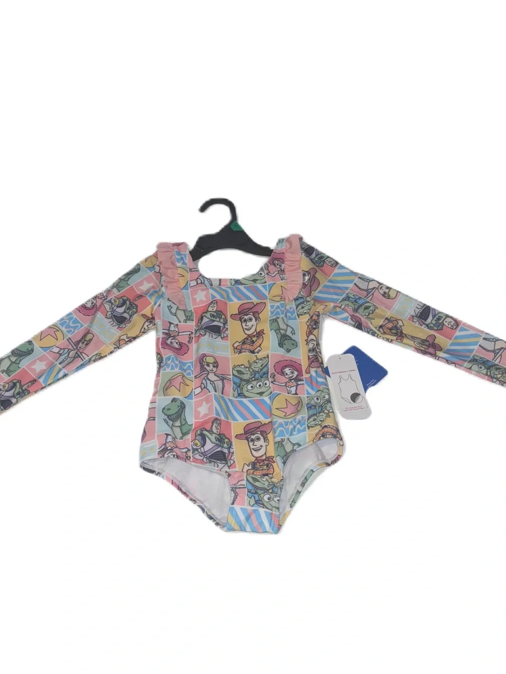 Disney Toy Story Girls One-Piece Long Sleeve Swimsuit in Pastel Multicolor